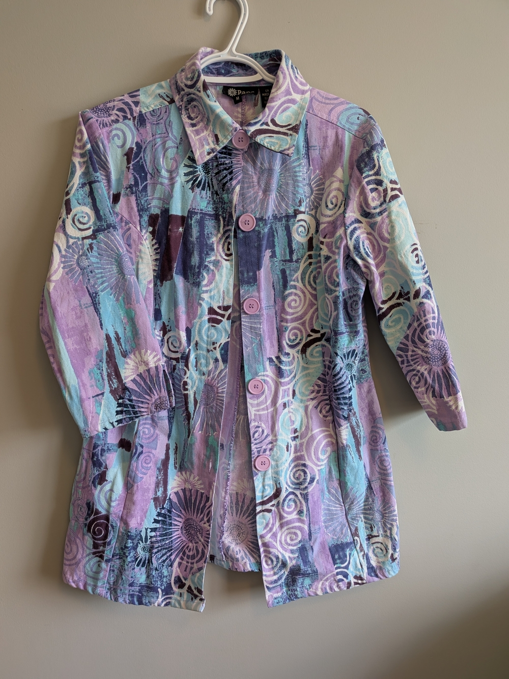 Papa Festival Vibes Pastel Purple & Aqua Patterned Button-Up